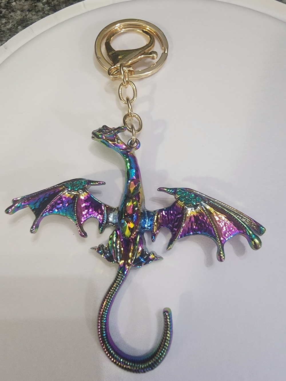 Iridescent Dragon Keychain - Purple Green Blue